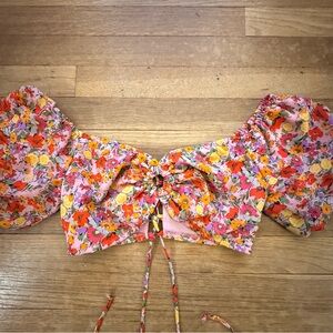 Wild Fable Pink Floral Puff Sleeve Crop Top Juniors Size Small S
 b29